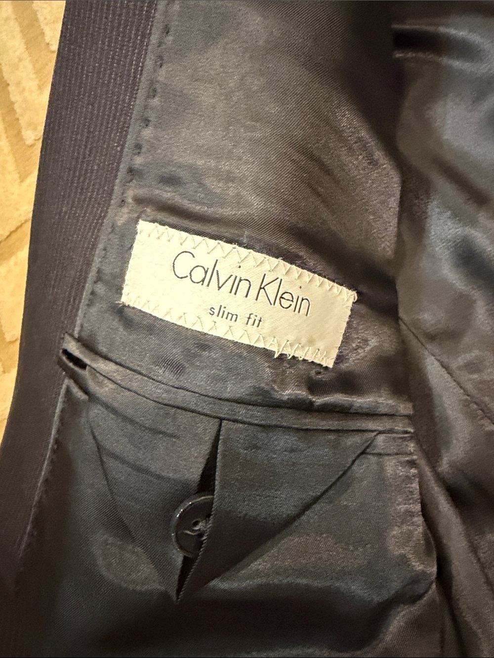Calvin Klein Navy Pinstripe Two-Button Suit Jacket - Picture 2 of 6